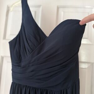 Bill Levkoff One Shoulder Navy Maxi Long Dress 10 Chiffon Bridesmaid Formal Gown